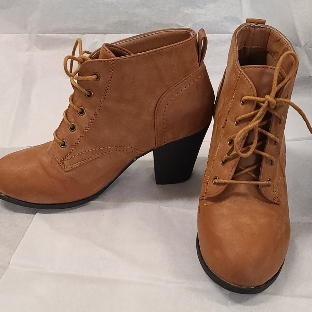 Cognac stack heel booties size 7.5